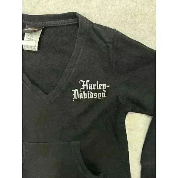VTG Y2K Harley-Davidson Women’s V-Neck Sweater XS Black Pullover Biker Florida - Picture 2 of 14